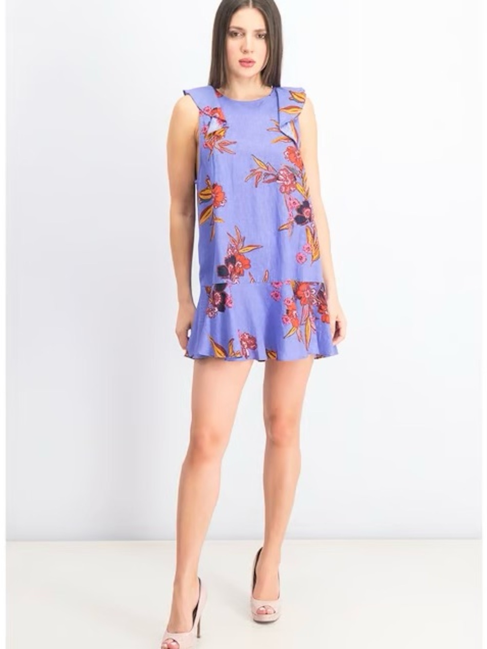 Free People Lavender Floral Ruffle-Hem Mini Dress